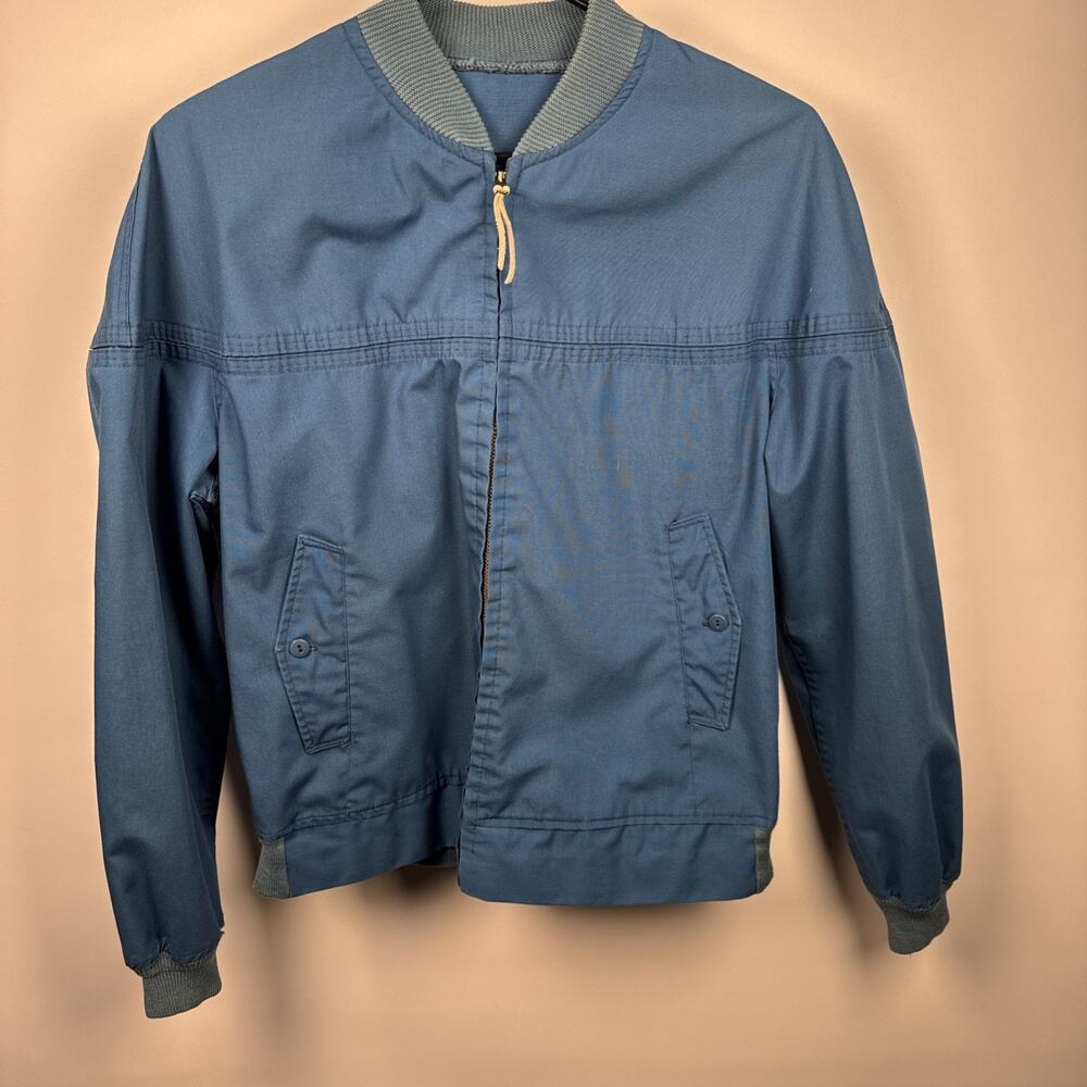 Blue Vintage Bomber Jacket Lightweight Large 1970s